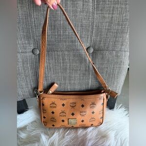 MCM Tan shoulder Bag with Logo Print